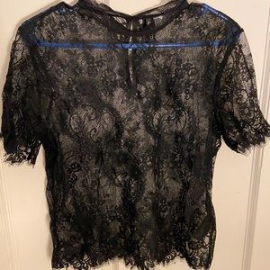 black lace see through top